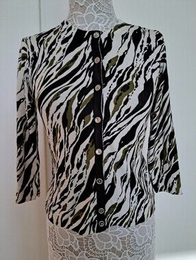 Charter Club Black, Olive & White Abstract Printed Button-Front Top